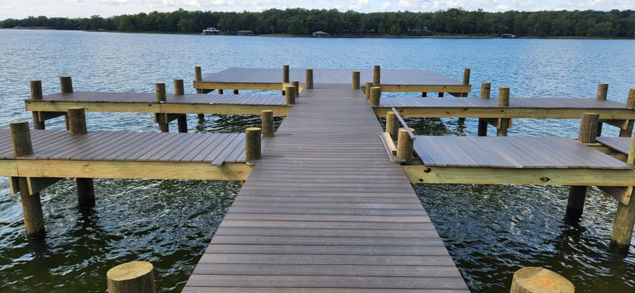 The new dock at Lot 10, looking down the center walkway with slips on both sides
